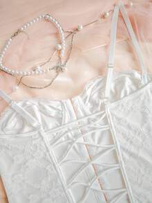White Lace Sheer Mesh Hook & Eye Camisole - Romantic Bridal, Date Night, Everyday Essential - White - View 5