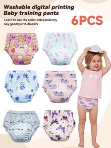 6条装可水洗数码印花如厕训练裤，男女宝宝通用可重复使用如厕学习内裤 - 粉紅色巴士 - 查看 7