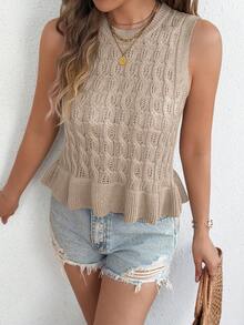 Áo vest nữ không tay dệt kim kiểu retro dễ thương, bèo nhún, thích hợp cho mùa xuân/hè. - Màu Khaki - Xem 4