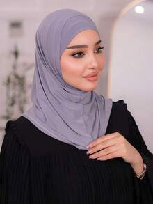 1pc Hijab Cap, Women's Middle Eastern Arabic Dubai Turkey Solid Color Classic Minimalist Casual Elegant Humble Modal Silk-Like Soft Breathable Comfortable Long Brim 2-In-1 Scarf Turban Jersey Hijab, Suitable For Daily Life, Festivals, Gatherings, Worship, Beach, Holiday, Travel Essential - Multicolor - View 5
