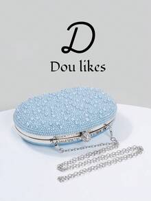 Pearl Clutch Bag, Elegant Engagement/Banquet Handbag, Cheongsam Dress Purse, Graceful Socialite Party Bag - Blue - View 4