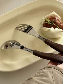 1件 Ins風極簡百搭仿木紋不鏽鋼主餐甜點匙叉，家用餐具，適用於咖啡廳、居家、餐廳、派對、舞會、辦公室 - 查看 7