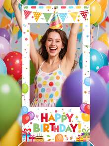 1件裝 生日快樂自拍拍照框背景牆 120x60cm 彩色拍照亭道具 男孩女孩生日派對裝飾 生日拍照背景用品 - 彩色 - 查看 7