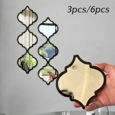Bộ 3/6 chiếc gương trang trí nghệ thuật hình đèn lồng và quả bầu màu đen bạc cho phòng ngủ, phòng khách, hành lang.