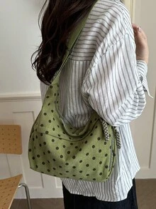 Fashionable Leopard Print Matte Shoulder Bag, Casual Minimalist College Style With Wide Strap, Multiple Zipper Design, Suitable For Students, Commuting, Shopping, Daily Use - Green - View 2
