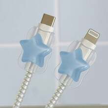 2 piezas Protector de cable universal tipo C transparente con diseño de estrella (5-14) - Resistente a la rotura, accesorio de teléfono de moda - Protector de cable de plástico con decoración de lazo lindo, protector de cable de carga - Multicolor - Ver 11
