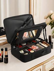 Waterproof Professional Makeup Case, Cosmetic Storage Box With Mirror, Makeup Brushes And Cosmetic Organizer, Portable Makeup Artist Tool Box - Black - View 7