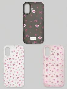 3 piezas Estuche de teléfono con estilo de niña dulce Y2K, con lazo floral, cubierta protectora suave de TPU semi-transparente mate anti-caída, estampado completo de patrón de rosa y corazón, 3 colores y patrones diferentes, compatible con la serie , adecuado como regalo de cumpleaños, uso diario para mujeres/estudiantes - Multicolor - Ver 41