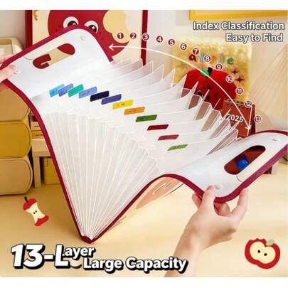 1 chiếc cặp đựng tài liệu cầm tay khổ A4, túi xếp nhiều lớp dung tích lớn, được thiết kế cho học sinh tiểu học để đựng bài kiểm tra, cặp đựng bài kiểm tra học sinh, đồ dùng học tập, túi đựng bài kiểm tra, túi đựng tài liệu xách tay, túi đựng đồ, túi xếp unisex