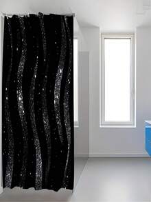1/3/4 Sets Black & Gold Glitter Wavy Bathroom Shower Curtain Set; Luxury Design, Waterproof & Durable, Suitable For Bathroom Decor & Accessories. Size: 71"X71", Includes 12 Hooks, Toilet Seat Cover, Bath Mat & Rug, Great For Holiday Decor, Room Decor, Housewarming, Bathroom Curtain, Bathroom Set, Travel Essentials, Back To School/Graduation/Mother's Day Gift - Black and Gold Glitter - View 12