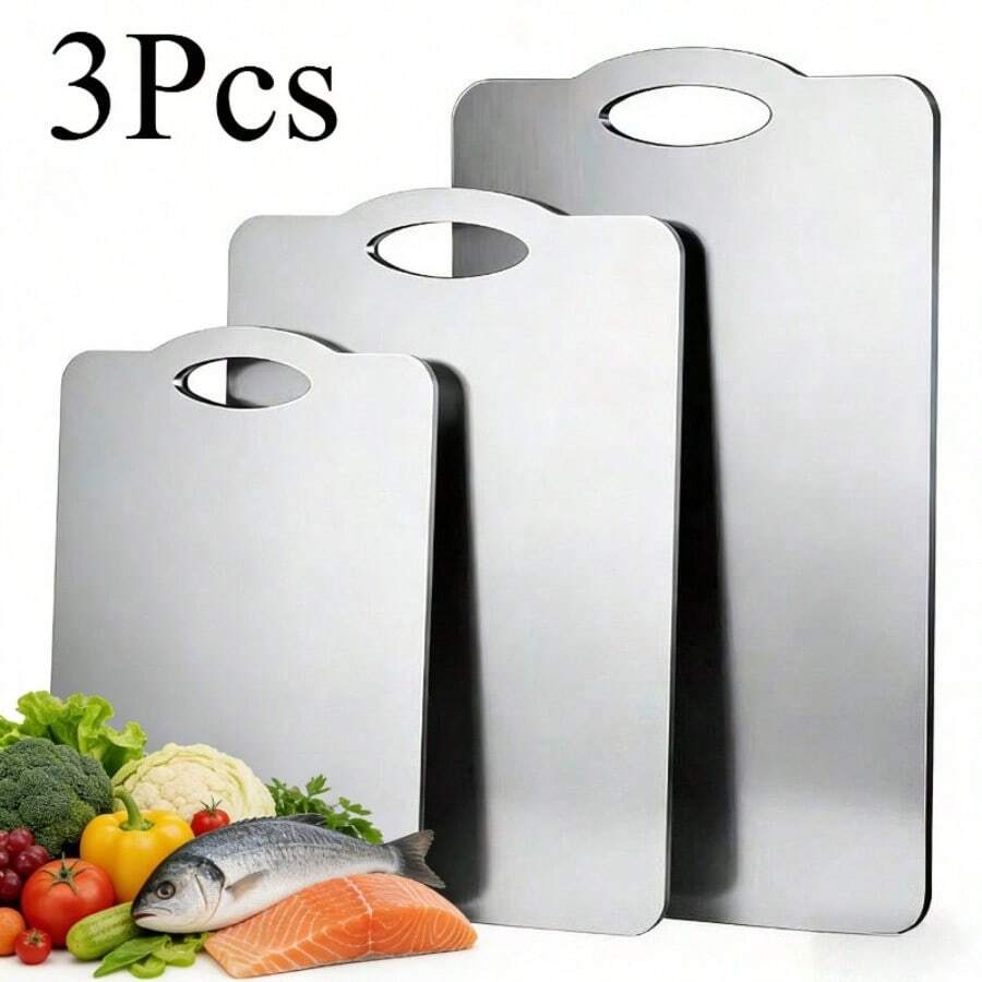 3Pcs Premium 1.2mm Thick Stainless Steel Chopping Board, Durable Easy Clean, Perfect For Outdoor Hiking & Cooking, Great Festival Gift - 3Pcs Cutting Board, Reinforced With a Thickness Of 1.2 Mm. - View 1