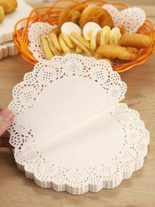 White Paper Lace Doilies, Round/Oval/Rectangular/Heart Shaped Disposable Paper Placemats, Suitable For Desserts, Fried Foods, Wedding Table Decor, Cake Packaging, Applicable For Dining Table, Wedding, Birthday, Cake, Desserts, Food, Tableware Decoration - Multicolor - View 1