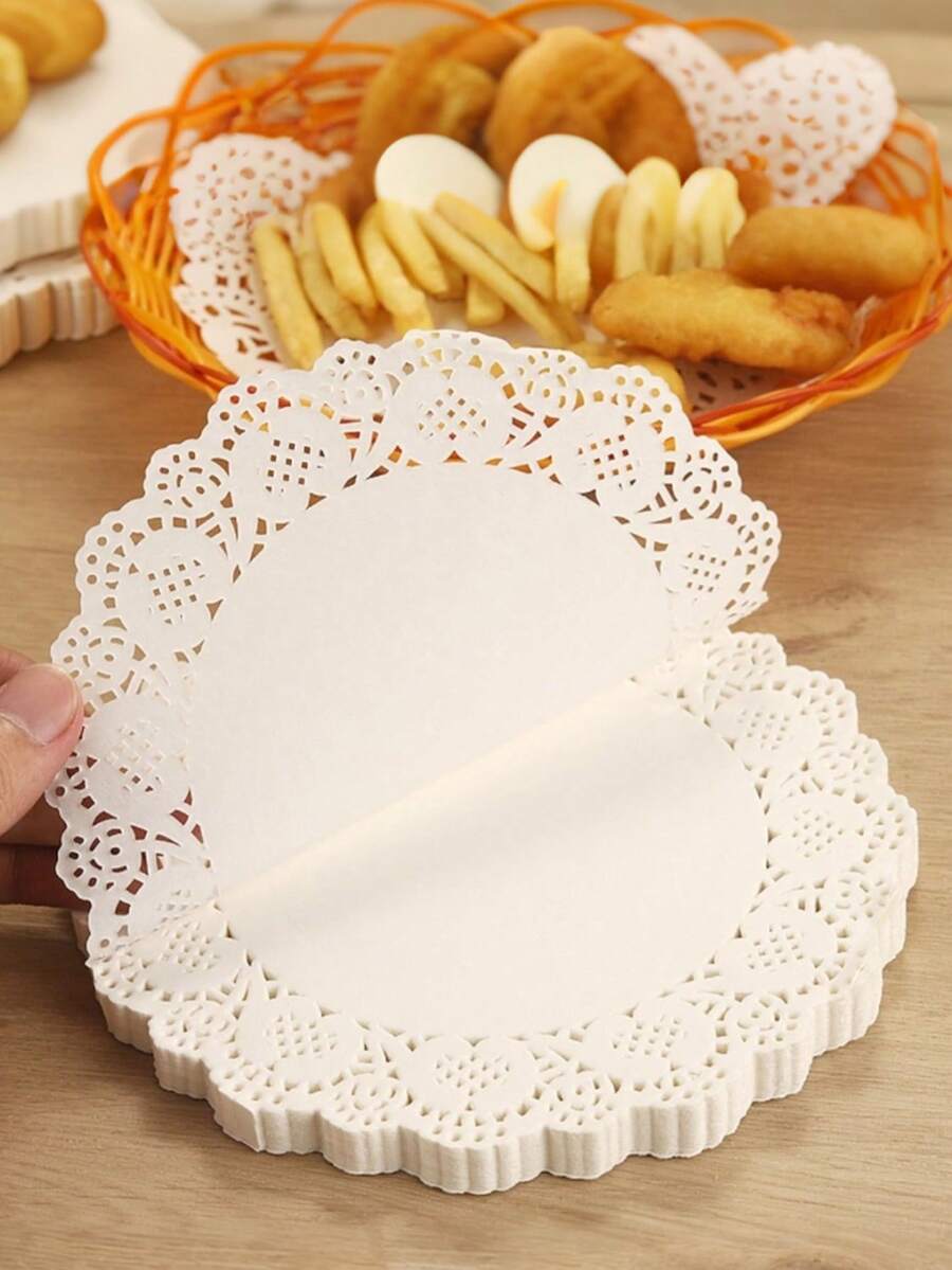 White Paper Lace Doilies, Round/Oval/Rectangular/Heart Shaped Disposable Paper Placemats, Suitable For Desserts, Fried Foods, Wedding Table Decor, Cake Packaging, Applicable For Dining Table, Wedding, Birthday, Cake, Desserts, Food, Tableware Decoration - Multicolor - View 1