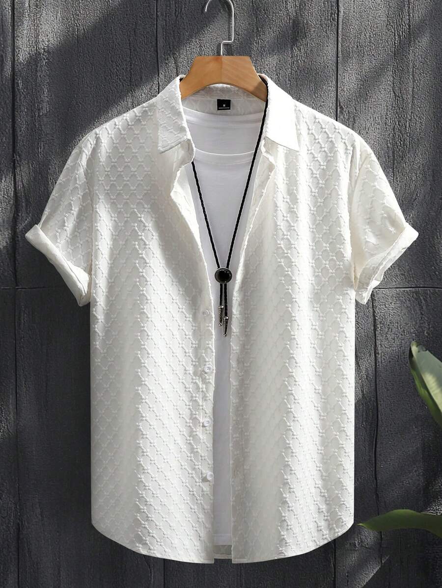 Áo sơ mi nam tay ngắn dệt họa tiết jacquard thời trang thường ngày - trắng - Xem 1