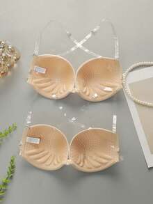 2pcs Women's Solid Color Bras, With Straps And Strapless, Non-Padded Cups - Apricot - View 2