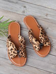 Women's Leopard Print Flat Flip Flops, Retro Sexy Casual Sandals For Vacation, Commute, Beach, Daily Wear, Comfortable & Slimming - Brown Leopard Print - View 5
