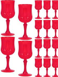 1/3/6/12pcs Reusable Vintage Diamond Textured Plastic Wine Glasses/Champagne Flutes, Suitable For Party And Wedding Juice Cups, Dishwasher - Red - View 2