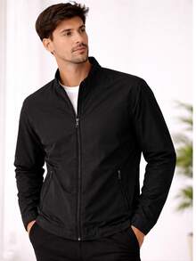 Men's Dress Jacket With Thermal Lining - Casual Business Style - 黑色 - 查看 3