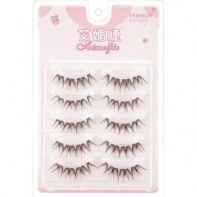 False Eyelashes,1 Box Of 5 Pairs Clear Band Lashes, Brown Thin Fiber, Minimalist Lashes, Wispy Angelic False Eyelashes, Soft, Feathery, Natural Lash Look, Suitable For Everyday Makeup, DIY False Eyelashes.