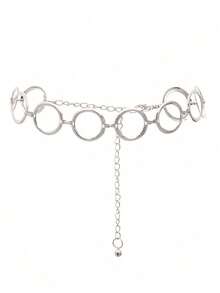 1 pieza Cadena corporal minimalista de círculo geométrico de capa única, cadena de cintura de metal punk para mujeres (cantidad de círculos al azar) - Plateado - Ver 14