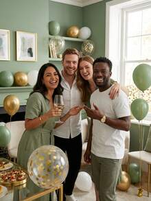 29PCS Green Gold Birthday Decoration, Metal Confetti Balloons Party Set Round Helium Balloon, Romantic Luxury, Retirement Party Wedding Birthday Graduation Celebration Home Decoration Birthday And Themed Party Supplies - Green Gold - 查看 6