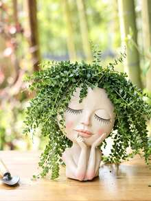 Maceta con forma de cara, maceta de planta de interior - Maceta de planta doble linda adecuada para flores y suculentas, con agujero de drenaje - Idea de regalo ideal - A - Ver 5
