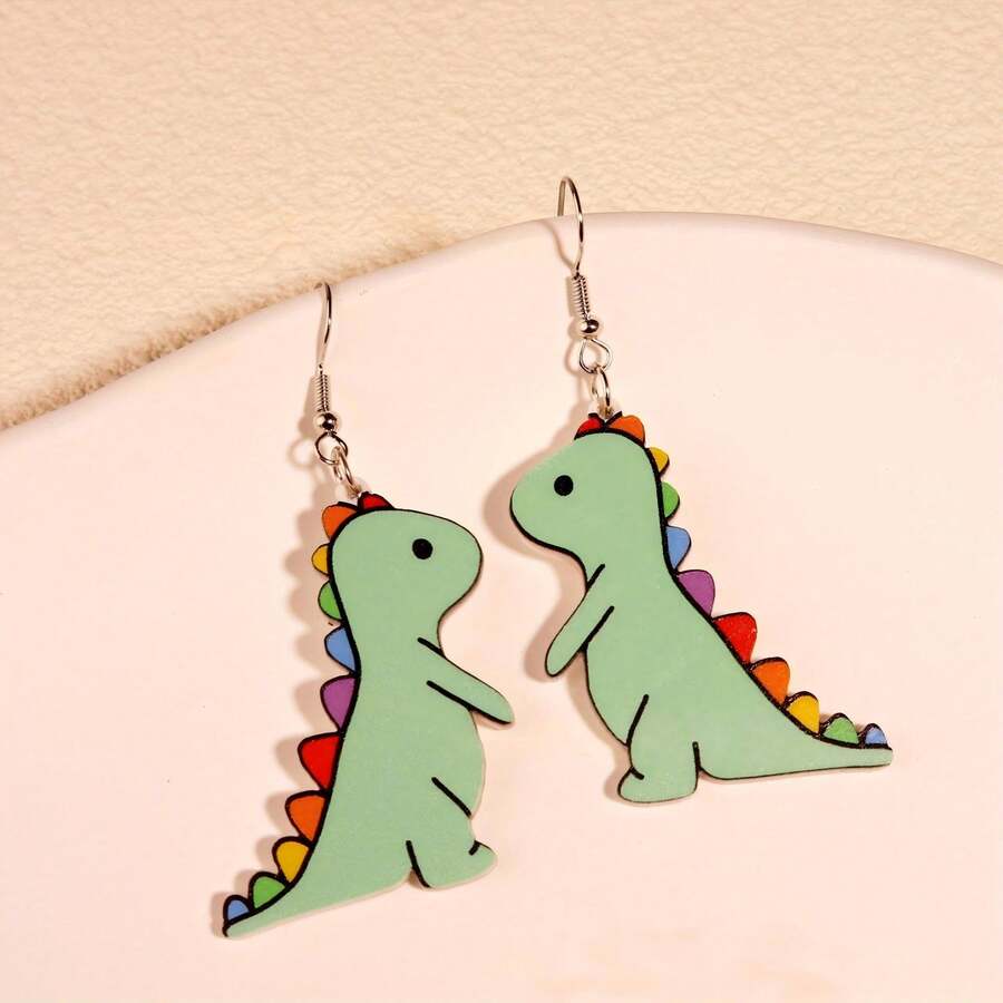 1 par de aretes de dinosaurio y camaleón que cambian de color arcoíris - Verde - Ver 1