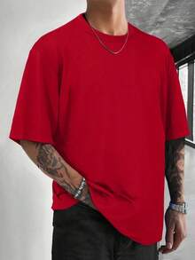 Manfinity LEGND Loose Fit Men's Solid Color Round Neck Short Sleeve Casual T-Shirt - Red - View 8