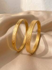 18K Gold Plated Stainless Steel Hollow Heartbeat Pattern Bangle Bracelet, Women's Bracelet, Stainless Steel Jewelry, Heart-Shaped Bracelet, Suitable For Daily Wear, Dates, Graduation Parties, Holidays, Mother's Day Gifts, Valentine's Day Gifts, Summer Jewelry, Beach Jewelry, Bohemian Style Jewelry - Multicolor - View 2