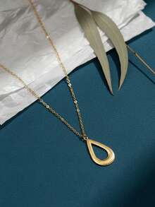 1pc Fashionable Hollow Water Drop Stainless Steel Lightweight Pendant Necklace For Women - Gold - View 2