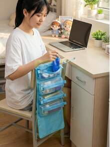 1pc Blue Detachable Makeup Folding Bag With Multi-Layer Design, 4 Mesh Pockets Inside, Large Capacity Cosmetic Travel Organizer Bag, Essential Gift For Makeup, Toiletries, Accessories Storage - Blue - View 4