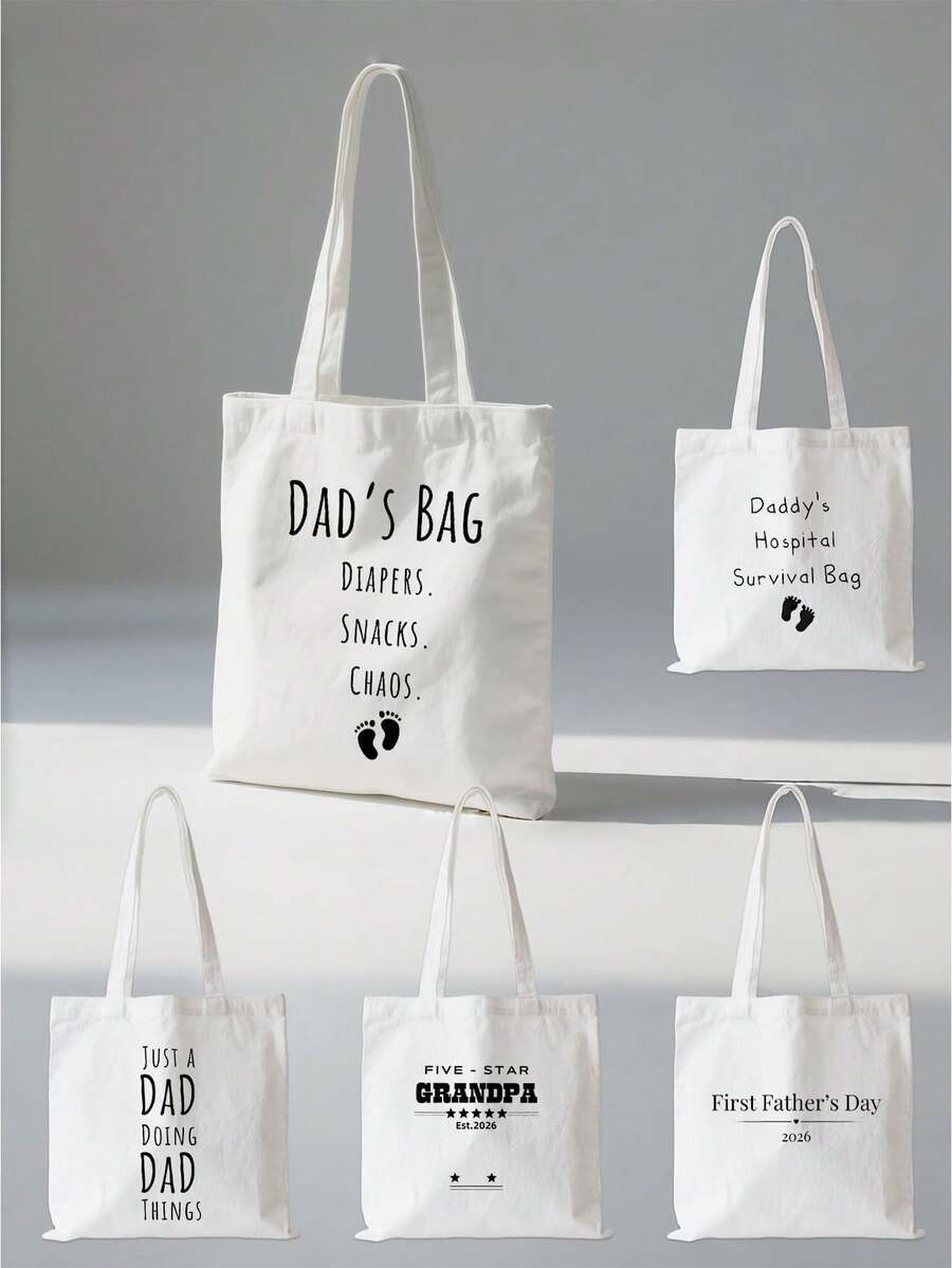 Dad/Grandpa Print Canvas Shoulder Bag Men's Tote Bag Practical Father's Day Gift Storage Bag - Multicolor - View 1