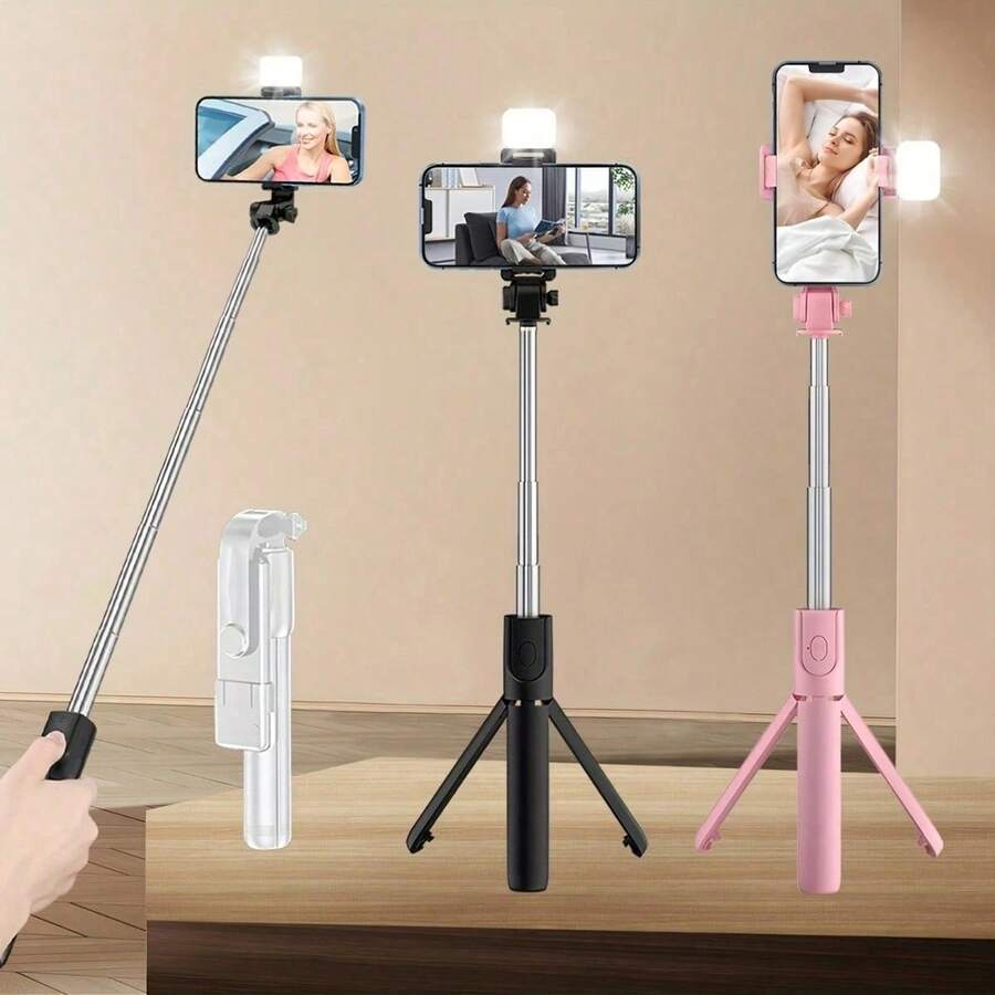 Professional Phone Tripod Selfie Stick With Fill Light, 40 Inch Extendable Wireless Remote Stable Anti-Shake, 360° Rotatable For Outdoor Vlogging Live Streaming, Gift For Women - 查看 1