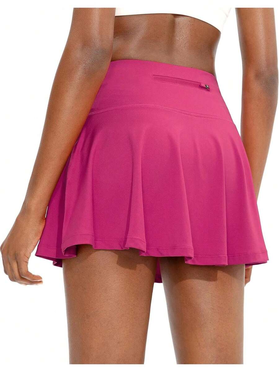 Pleated Tennis Skirt For Women With 4 Pockets Women's High Waisted Athletic Golf Skorts Skirts For Running Casual, Lightweight Athletic Golf Skorts Skirts - 玫紅色 - 查看 1