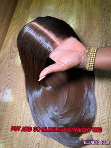 5*5 Wear And Go #4 Brown Honey Blonde 8-34 Inch Human Hair 13x4 HD Lace Front Wig, 200% Density Brazilian Virgin Straight Pre-Plucked Hairline Wig, Suitable For Daily, Party, Christmas Use - Brown - View 2