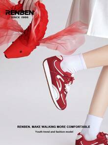 RENBEN 2026春夏新款女式硫化鞋，复古时尚厚底休闲运动鞋 - 紅色 - 查看 11