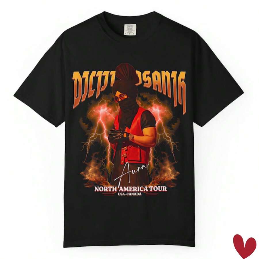 Diljit Dosanjh Aura Tour Tshirt Design L Punjabi Singer L Inian Bollywood Singer L Aura 2026 Tour - màu đen - Xem 1