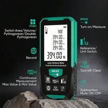 Laser Distance Meter - Green Light, Real Time Angle Function, Multiple Measurement Modes, M/In/Ft Switching, 2.4 Inch LCD Screen, Applicable To Architecture And Home Decoration, 5 Range Options: 164FT/ 328FT/ 394FT/ 492FT/ 656FT(Without Battery) - Green Light - View 7