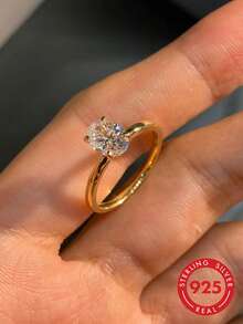 1pc Elegant 2 Carat Oval Shaped High Polished Pure Silver Ring, Exquisite Jewelry Gift For Women, Suitable For Valentine's Day, Girlfriend - 2 Carats - View 2