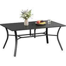 160 X 96cm Garden Table With Adjustable Parasol Hole, Outdoor Dining Table For 6 People, Rustproof Steel Frame, Rectangular Slatted Metal Table For Backyard Patio Terrace - Black - View 1
