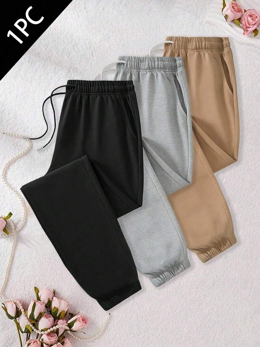 1-Pack New Women's Outdoor Casual Pants, Loose Fit Solid Color Design, Figure-Flattering & Versatile, Perfect For Daily Wear - Black - View 1