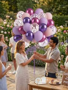 29PCS Purple Pink Party Balloon Set Round Helium Balloon Birthday Decoration, Romantic Luxury, Retirement Party Wedding Birthday Graduation Celebration Home Decoration Birthday And Themed Party Supplies - Purple Pink - 查看 1