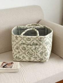 Quilted Fabric Storage Basket/Laundry Hamper With Handles And Side Pockets; Foldable Organizer Bin Featuring A Boho Floral Print; Suitable For Home, Picnic, And Office Use, As Well As Organizing Living Rooms, Bedrooms, Bathrooms, And Closets. - Multicolor - View 2