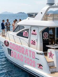 Conjunto de decoración para auto de graduación 2026, 22 piezas, color rosa, adecuado para fiesta de graduación universitaria y de jardín de infantes, yate, puerta del garaje y refrigerador - Pegatina magnética rosa de graduación - Ver 4
