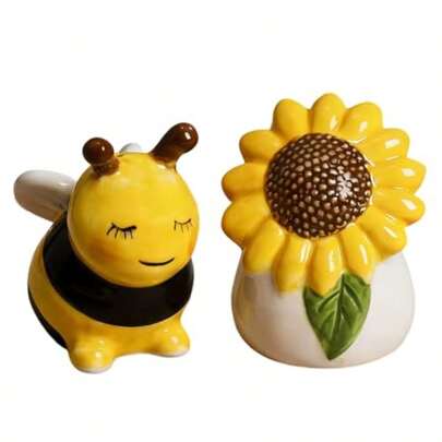 Sunflower And Bee Salt And Pepper Shakers Set 2 PCS Ceramic Salt Pepper Shakers Set