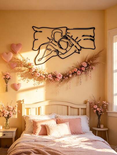 1pc Romantic Lying Couple Metal Wall Art - Vintage Iron Abstract Sculpture, Living Room Decor Intimate Embrace Design, Unique Housewarming Christmas Gift, Indoor Home Decor, Sexy Design, Textured Finish