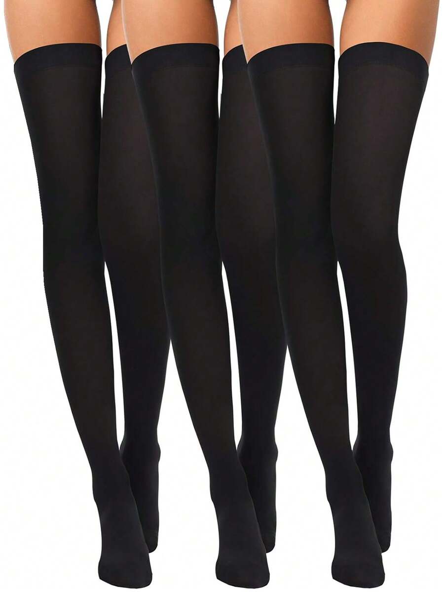 1/2/3双装可爱洛丽塔JK过膝袜甜美风格薄款透气夏季长袜 - 黑色 - 查看 1