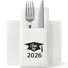 10pcs 2026 Graduation Party Tabletop Decorations Disposable Napkins, Cutlery Mats, GRAD Graduation Ceremony - View 2