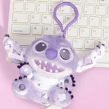 Miniso 迪士尼官方顽皮系列绷带史迪奇毛绒钥匙扣包挂饰，高价值紫色限量版设计，创意绷带缠绕造型，配有便携挂绳，书包/背包挂件，卡通周边礼品（1个） - 彩色 - 查看 3