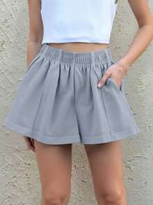 1pc Tween Girls Elegant Fashion Versatile Commuting Comfortable Waffle Shorts, Spring/Summer - Dark Grey - View 3